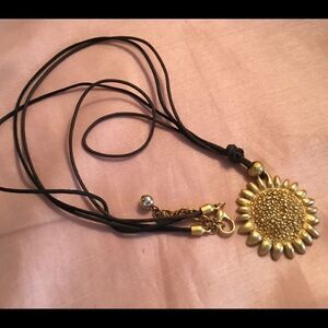 Goldtone and Brown Cord Daisy Necklace
